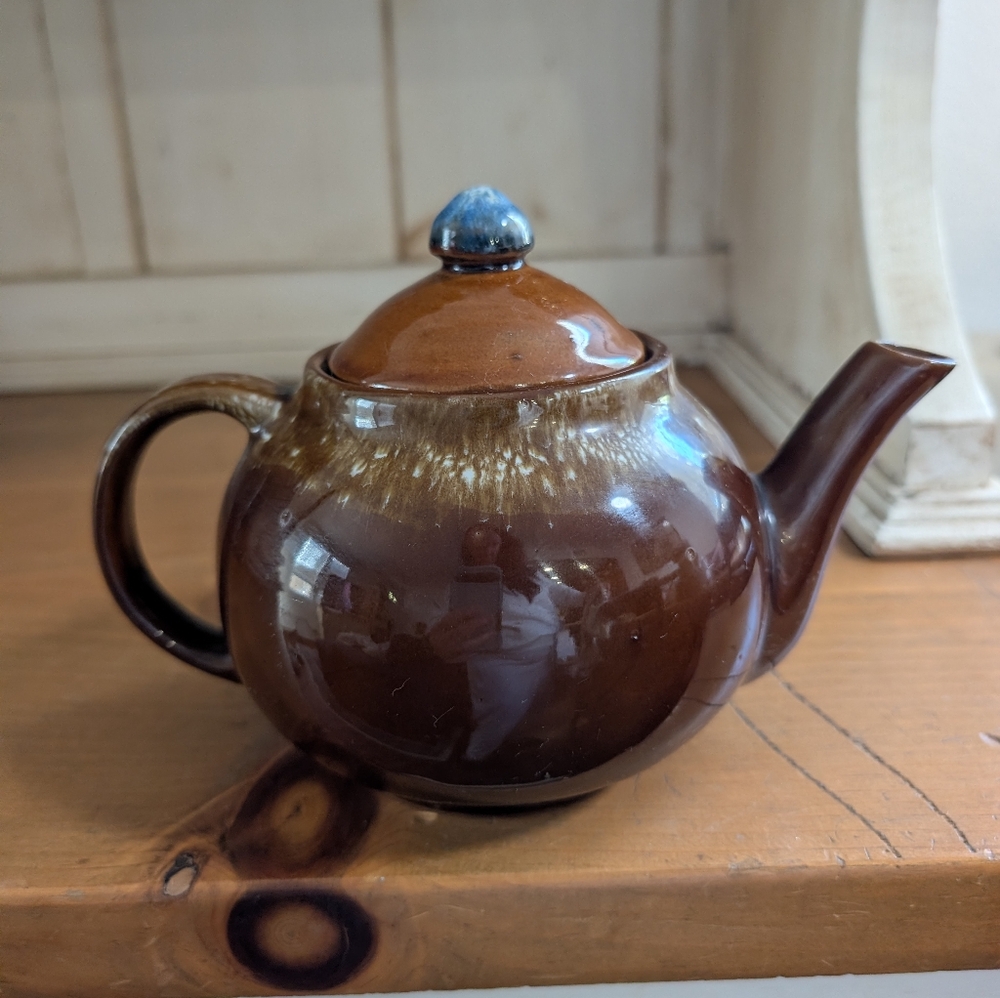 Vintage Brown Drip Glaze Pottery Teapot Unmarked